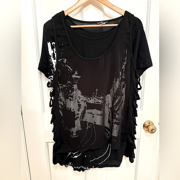 Vanite Couture 2 piece sheer overlay London Graffiti tunic large - Picture 1 of 10